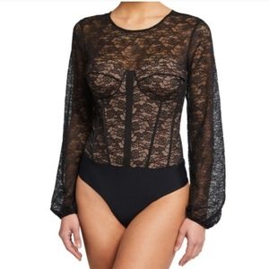 Cami NYC Briar Black Lace Long Sleeve Thong Bodysuit Size XS